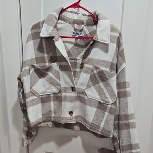 ONLY Women's Tan and Cream Plaid Utility Jacket